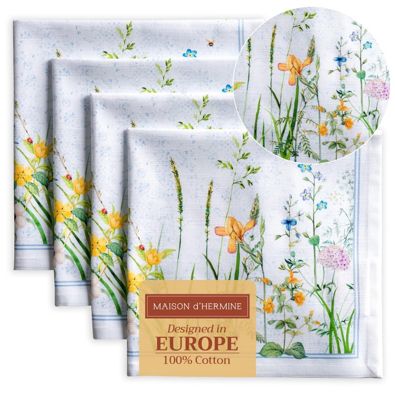 Maison d' Hermine Cloth Napkins Set of 4 100% Cotton Everyday Reusable Square Napkins Cloth Washable, Dinner, Party, Wedding, Restaurant, Spring/Summer (Fleurs De Mai, 20" x 20") - Image 1